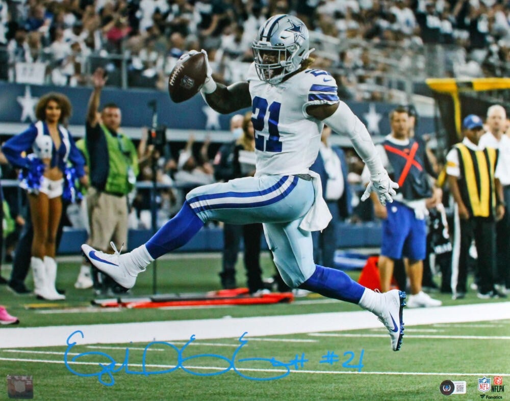 Ezekiel Elliott Signed Dallas Cowboys 16x20 Touchdown Photo Beckett Authenticated: Ezekiel Elliott Signed Dallas Cowboys 16x20 Touchdown Photo Beckett Authenticated This is an original 16x20 photograph of Ezekiel Elliott, featuring his autograph, showcasing him as a key player of th