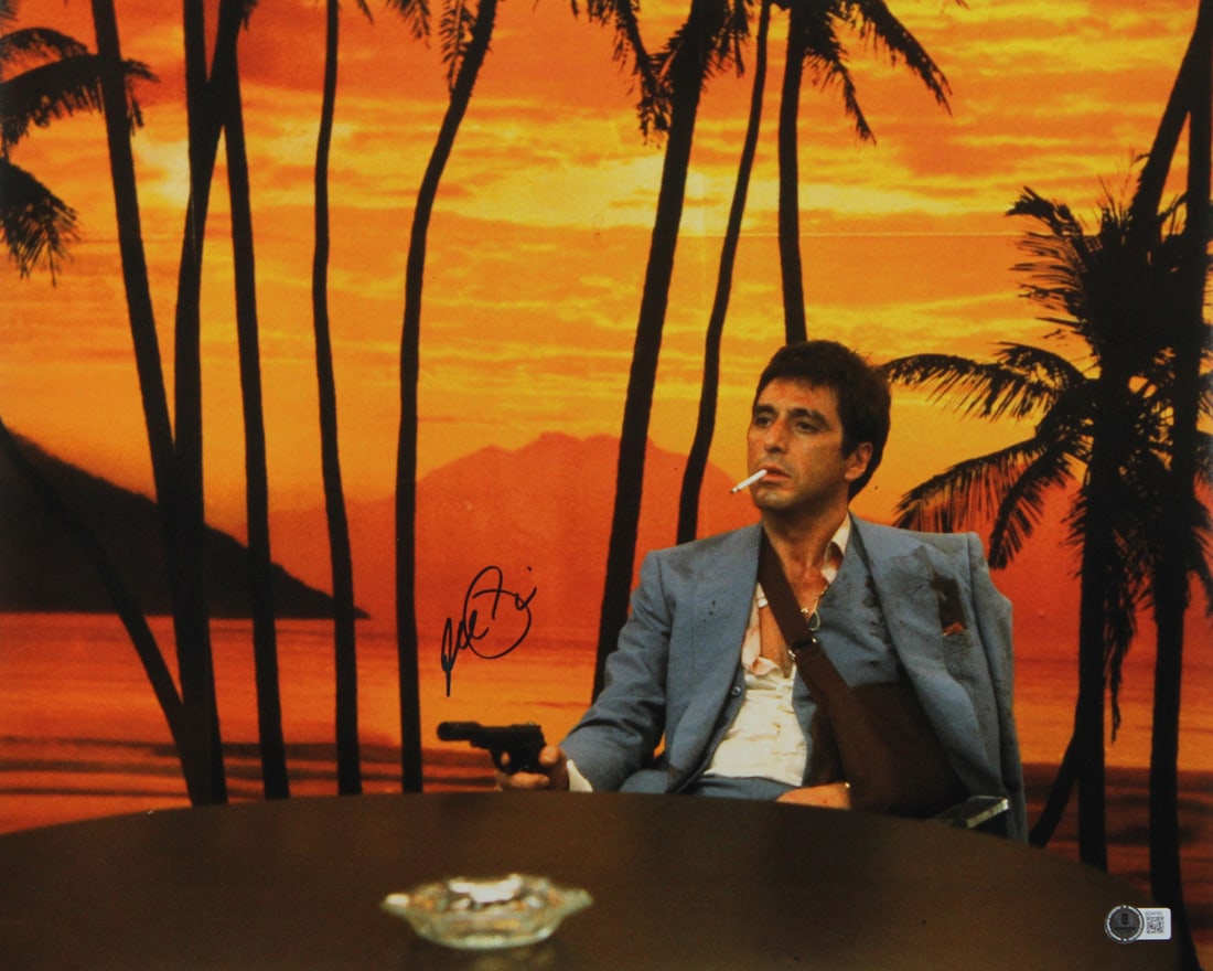 Al Pacino Scarface Signed 16x20 Photo BAS Authentication: Al Pacino Scarface Signed 16x20 Photo BAS Authentication Capture a piece of cinematic history with this authentic 16x20 horizontal photograph of Al Pacino as Scarface, personally signed by the iconic