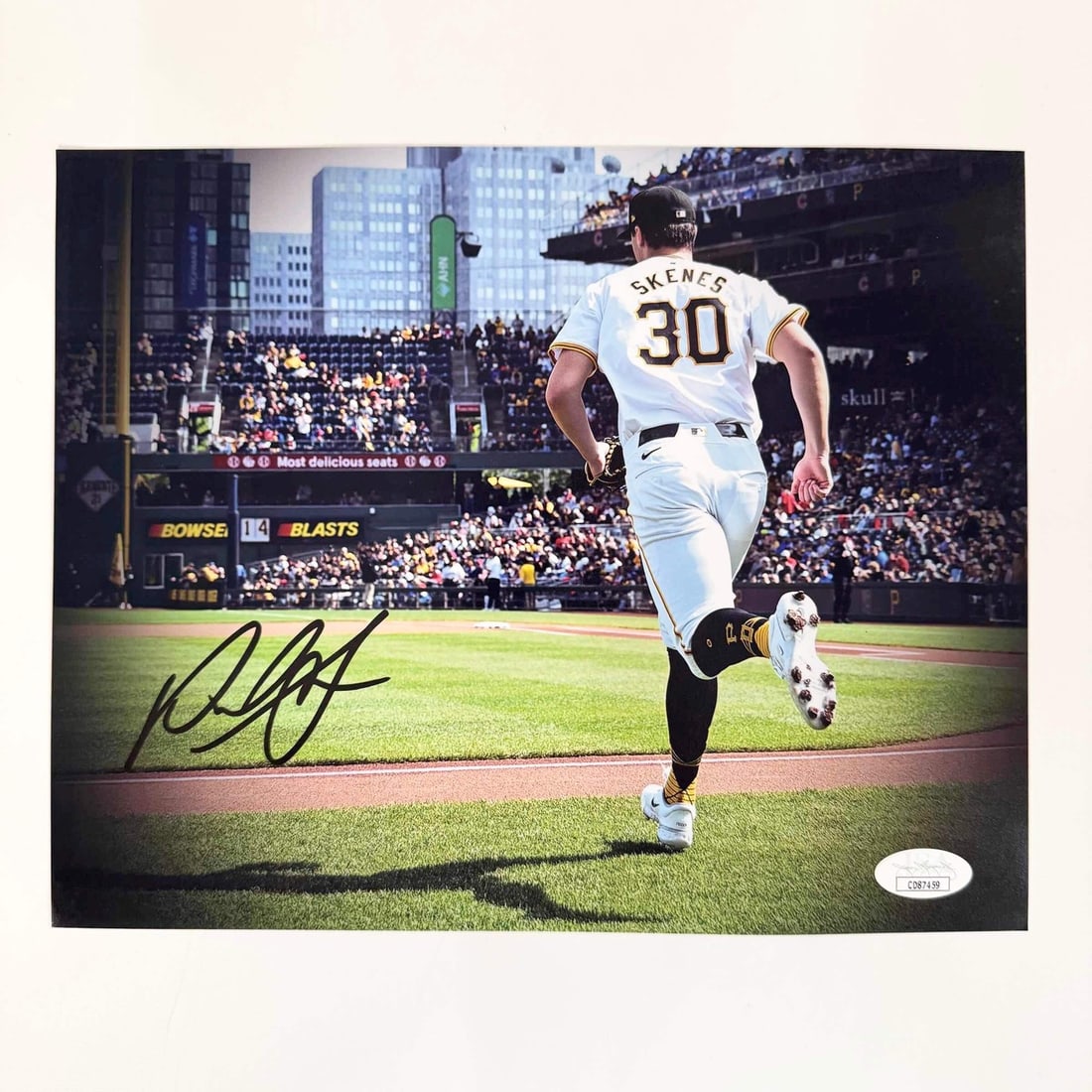 Autographed Paul Skenes Pittsburgh Pirates 8x10 Photo JSA Certified: Autographed Paul Skenes Pittsburgh Pirates 8x10 Photo JSA Certified This is an authentic autographed 8x10 baseball photo of Paul Skenes, a player for the Pittsburgh Pirates. The item comes with a Jame