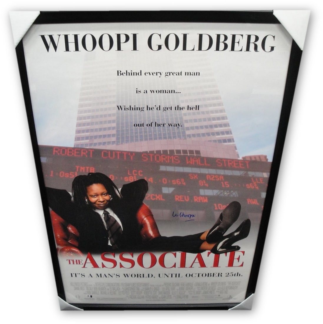 Whoopi Goldberg Autographed Framed Movie Poster The Associate GAI Certified: Whoopi Goldberg Autographed Framed Movie Poster The Associate GAI Certified This is a stunning, custom framed movie poster of 'The Associate' featuring the autograph of Whoopi Goldberg. The poster is