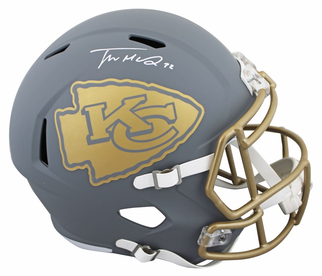 Trent McDuffie Signed Kansas City Chiefs Slate Full Size Helmet BAS Authenticated: Trent McDuffie Signed Kansas City Chiefs Slate Full Size Helmet BAS Authenticated This Kansas City Chiefs Alternate Slate Riddell Full Size Speed Replica Helmet has been personally signed by Trent McD