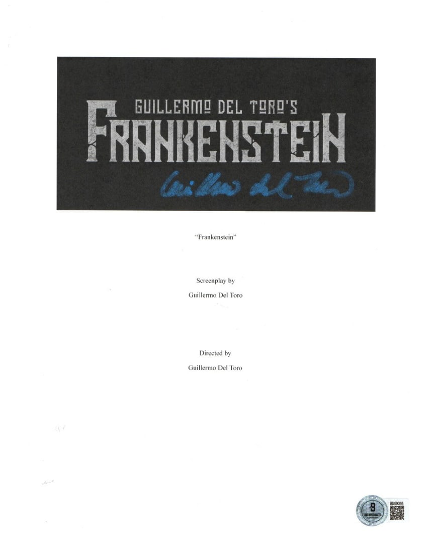 Guillermo Del Toro Autographed Script Cover Frankenstein Beckett Authenticated: Guillermo Del Toro Autographed Script Cover Frankenstein Beckett Authenticated This is an original script cover autographed by Guillermo Del Toro. The item is authenticated by Beckett Authentication,
