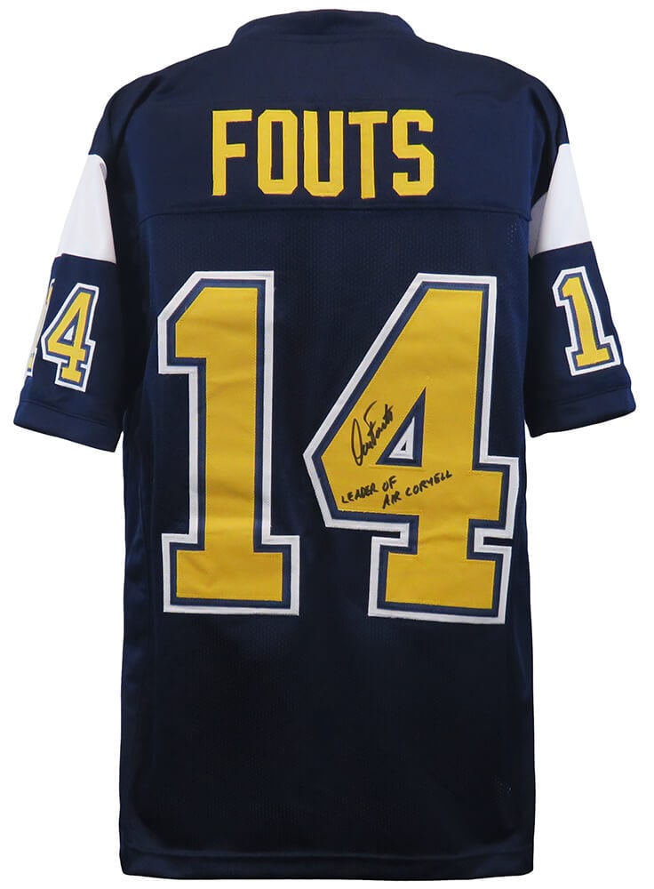 Dan Fouts Signed Custom Navy Football Jersey 'Leader Of Air Coryell' COA: Dan Fouts Signed Custom Navy Football Jersey 'Leader Of Air Coryell' COA Celebrate the legacy of NFL great Dan Fouts with this signed dark navy throwback custom football jersey. This original piece fe
