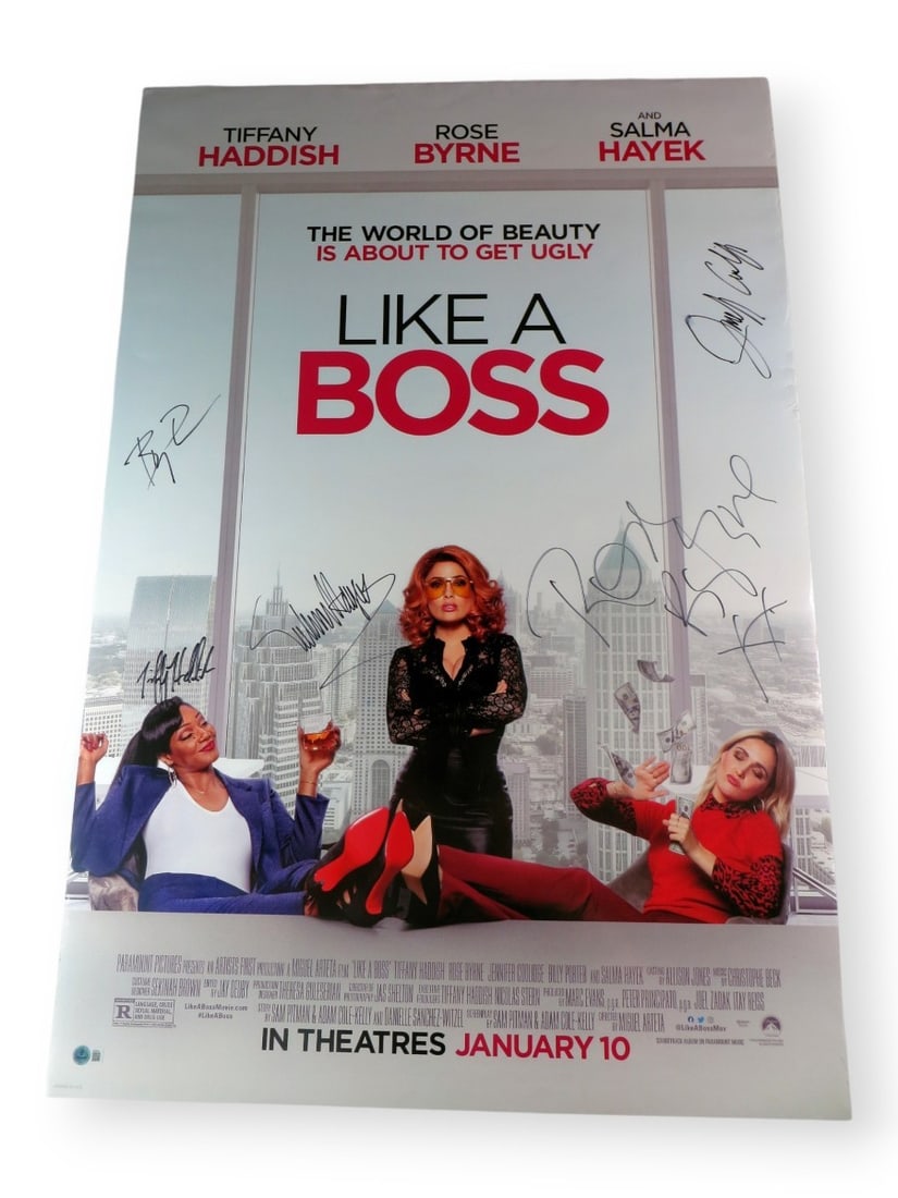 Like a Boss Cast Autographed 27x40 Poster Beckett Authenticated: Like a Boss Cast Autographed 27x40 Poster Beckett Authenticated This original 27" x 40" poster from the film "Like a Boss" features the autographs of the star-studded cast, including Rose Byrne, Tiffa