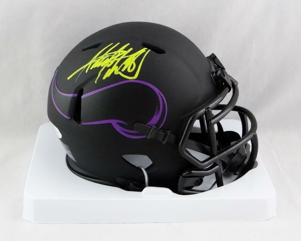 Adrian Peterson Signed Minnesota Vikings Eclipse Mini Helmet Beckett Authenticated: Adrian Peterson Signed Minnesota Vikings Eclipse Mini Helmet Beckett Authenticated This is an original Minnesota Vikings Eclipse mini helmet, autographed by NFL star Adrian Peterson. The helmet is a m