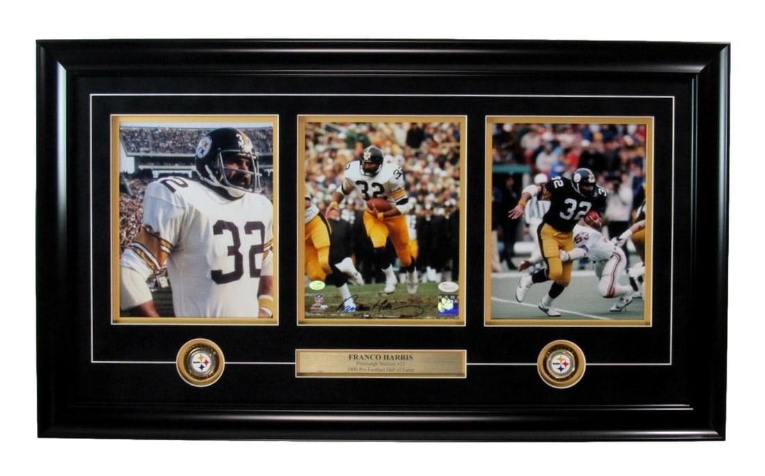 Franco Harris Autographed 8x10 Photo Collage Steelers Framed JSA Certified: Franco Harris Autographed 8x10 Photo Collage Steelers Framed JSA Certified Celebrate the legendary Franco Harris with this Hall of Fame autographed 8x10 photo collage of the Pittsburgh Steelers, beaut