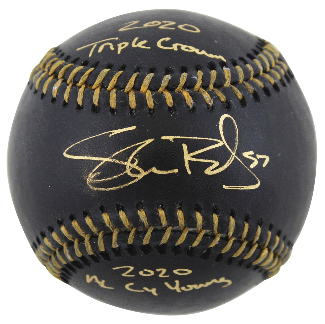 Shane Bieber Autographed Black OML Baseball with 2020 AL Cy Young Inscription BAS Witnessed: Shane Bieber Autographed Black OML Baseball with 2020 AL Cy Young Inscription BAS Witnessed This autographed black OML baseball, featuring inscriptions of "2020 AL Cy Young" and "2020 Triple Crown," h