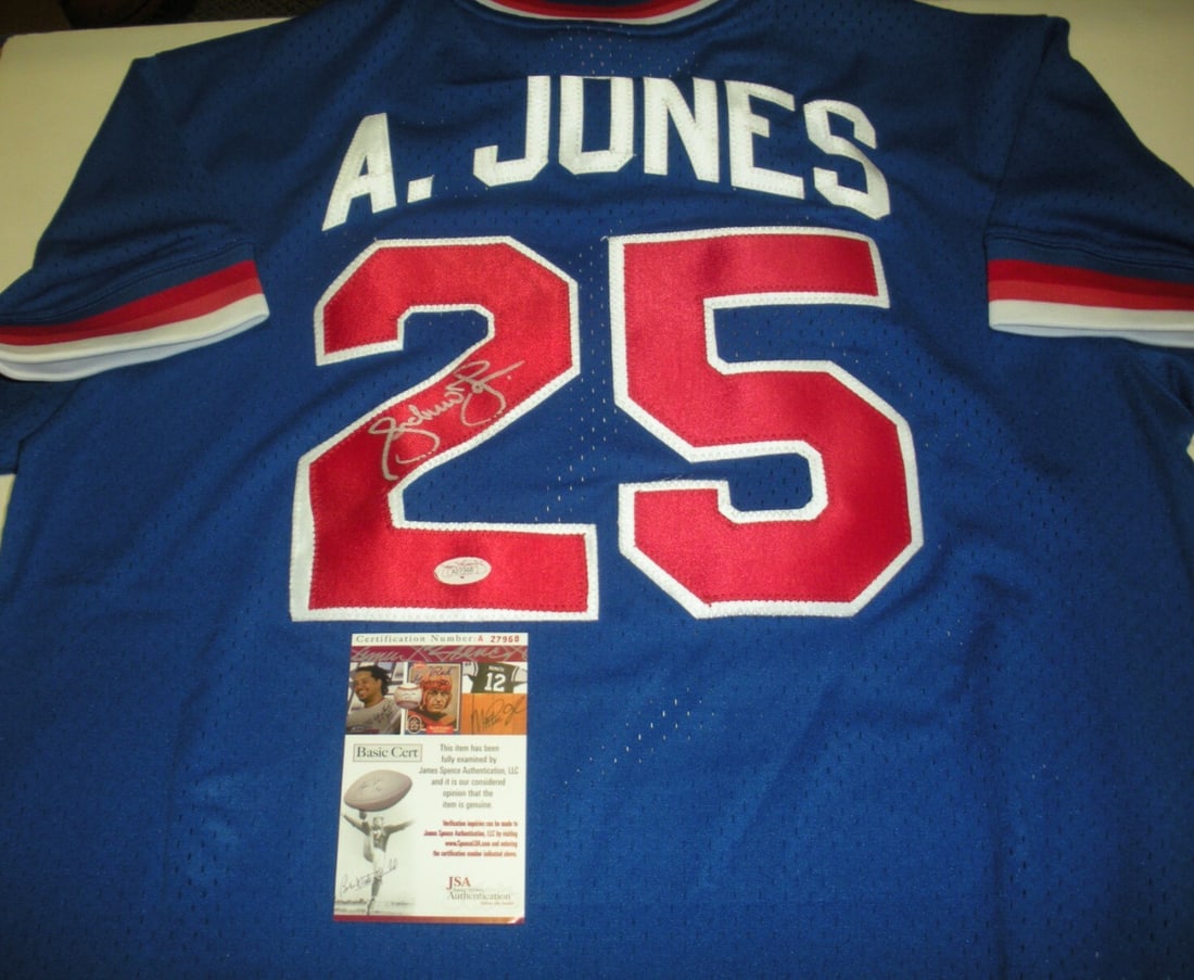 Mitchell & Ness Braves Baseball Jersey Signed by Andruw Jones with JSA COA: Mitchell & Ness Braves Baseball Jersey Signed by Andruw Jones with JSA COA This official licensed Mitchell & Ness jersey features the authentic signature of Andruw Jones from the Atlanta Braves. The j