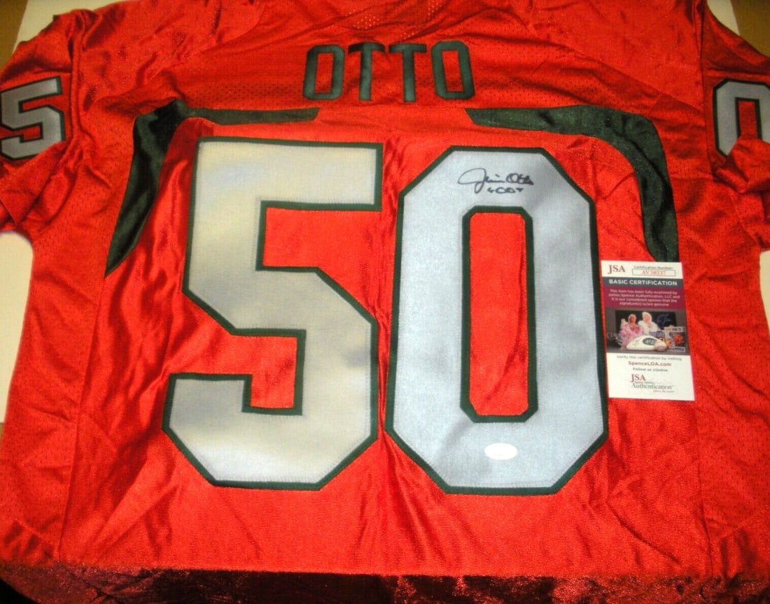 Jim Otto Miami Hurricanes Raiders Nike Jersey JSA COA: Jim Otto Miami Hurricanes Raiders Nike Jersey JSA COA This is an officially licensed Nike jersey, signed by Jim Otto, featuring the colors and logo of the Miami Hurricanes and the Las Vegas Raiders. T