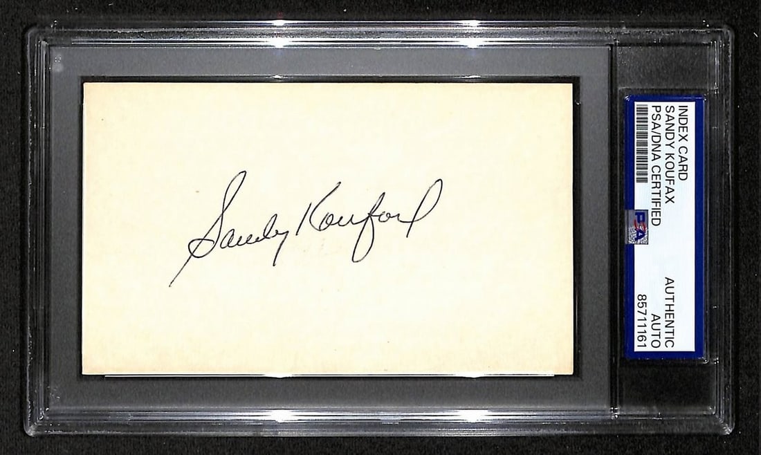 Sandy Koufax Autographed 3x5 Index Card PSA DNA Certified Dodgers HOF: Sandy Koufax Autographed 3x5 Index Card PSA DNA Certified Dodgers HOF This is an original 3x5 index card signed by Hall of Famer Sandy Koufax. The autograph has been authenticated by PSA/DNA. This col