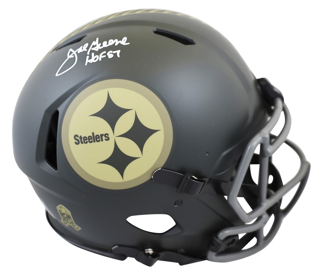 Joe Greene Signed Steelers Full Size Helmet HOF 87 Beckett Authenticated: Joe Greene Signed Steelers Full Size Helmet HOF 87 Beckett Authenticated This authentic full-size Speed Proline helmet is a must-have for any Pittsburgh Steelers fan. Personally signed by the legendar