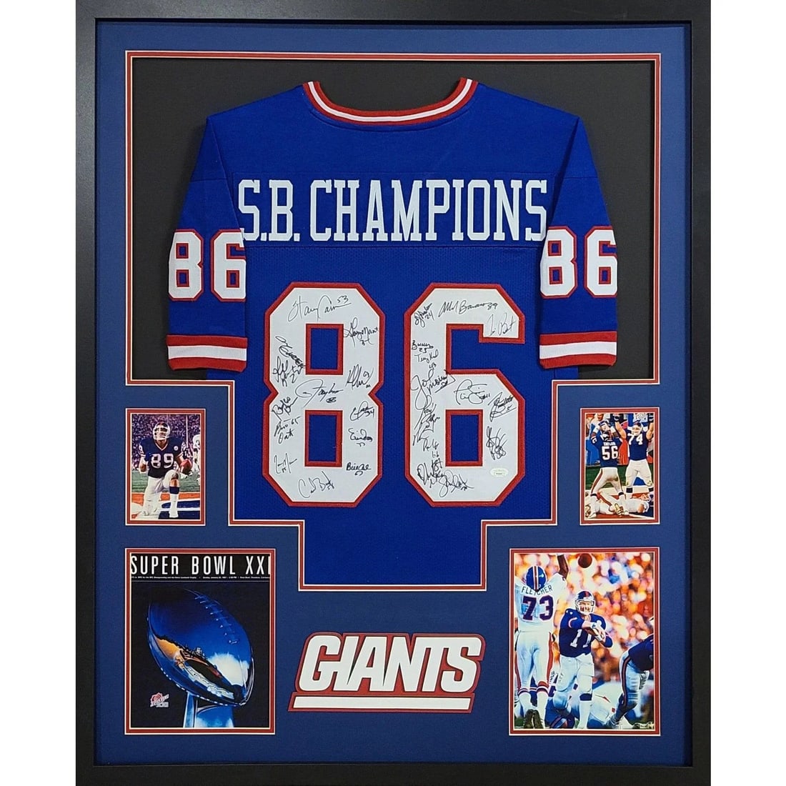 1986 New York Giants Signed Framed Jersey JSA Authenticated: 1986 New York Giants Signed Framed Jersey JSA Authenticated Celebrate the legendary 1986 New York Giants with this authentic, autographed framed jersey. This unique piece features the signatures of th