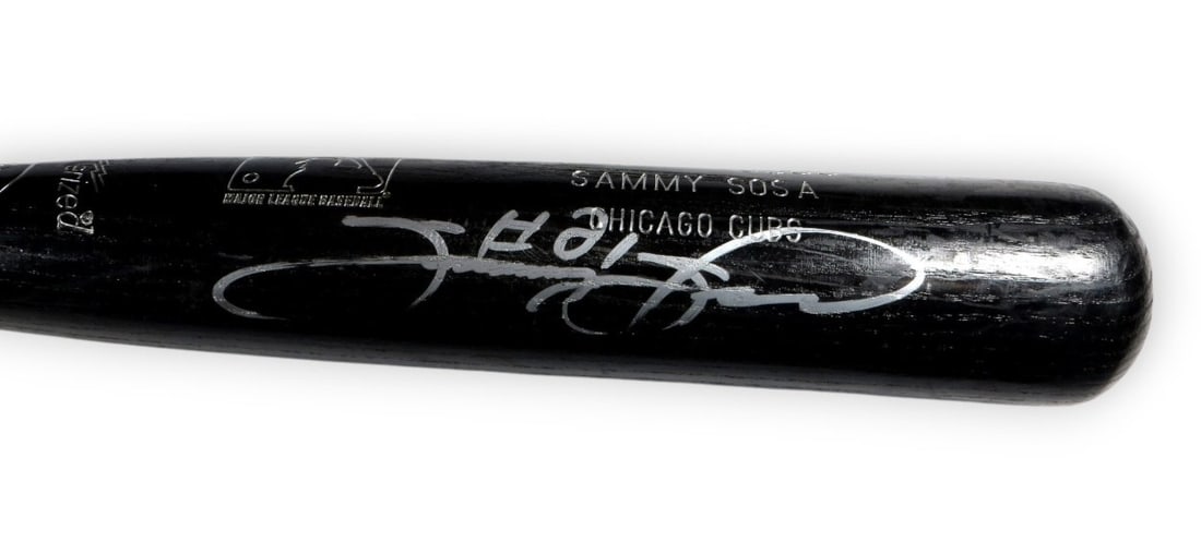 Sammy Sosa Autographed Game Used Bat Chicago Cubs JSA: Sammy Sosa Autographed Game Used Bat Chicago Cubs JSA This is an original game-used bat autographed by Sammy Sosa, a legendary player for the Chicago Cubs. The bat has been prepped and exhibits minor