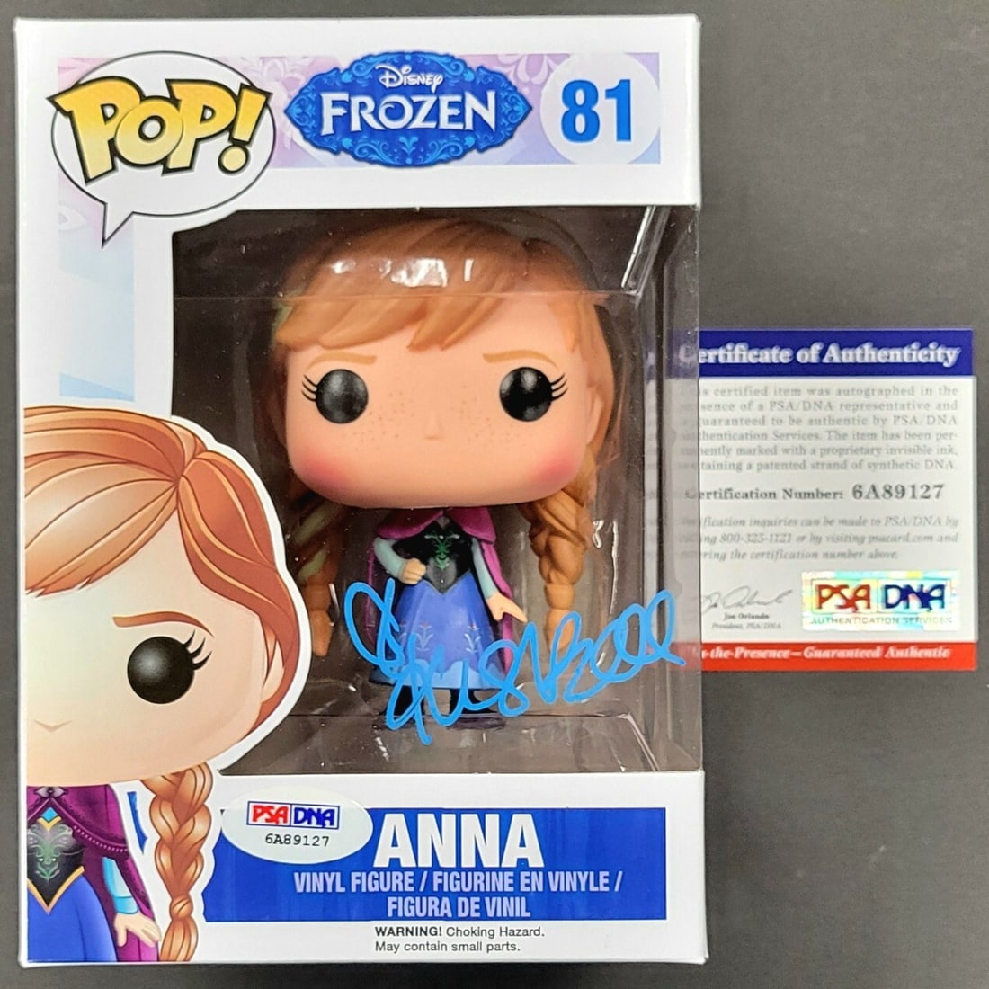 Kristen Bell Signed Frozen Anna Funko Pop with PSA/DNA Authentication: Kristen Bell Signed Frozen Anna Funko Pop with PSA/DNA Authentication This is an original Funko Pop Vinyl figure of Anna from Disney's Frozen, personally signed by Kristen Bell. The autograph is authe