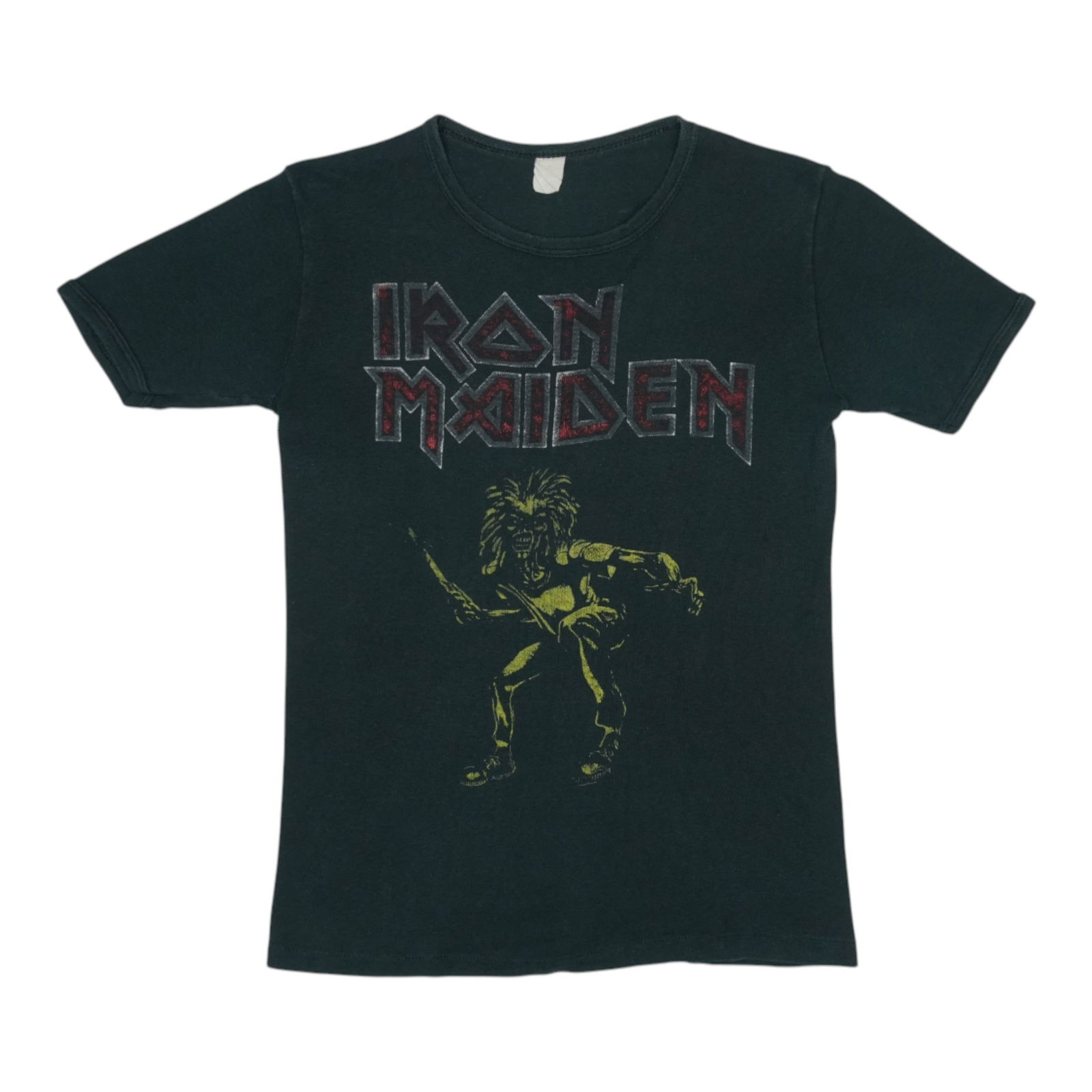 Vintage 1980 Iron Maiden Black Cotton Band T-Shirt: Vintage 1980 Iron Maiden Black Cotton Band T-Shirt This is an original vintage Iron Maiden shirt from 1980. The shirt features no back graphics and is made of 100% cotton in black. It is in good condi