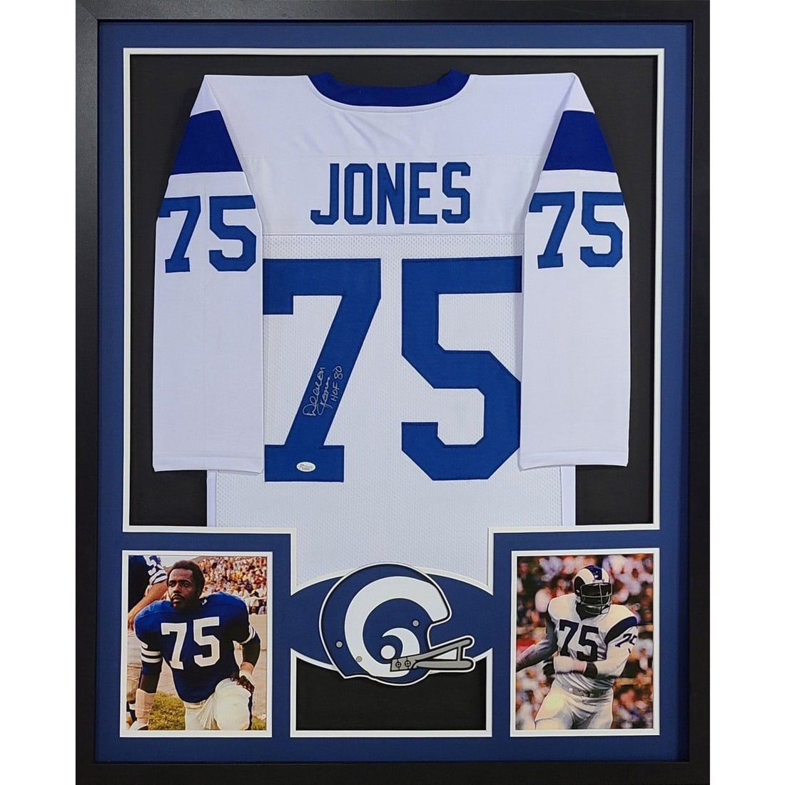Deacon Jones Signed Framed Jersey JSA Certified Los Angeles Rams: Deacon Jones Signed Framed Jersey JSA Certified Los Angeles Rams This autographed Deacon Jones framed jersey is a must-have for any Los Angeles Rams fan. The jersey features an impeccable design and c