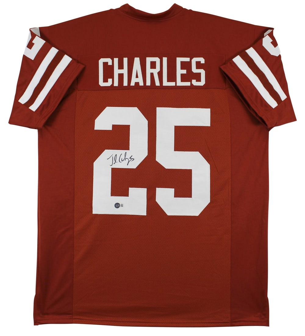 Jamaal Charles Signed Texas Longhorns Burnt Orange Jersey BAS Witnessed: Jamaal Charles Signed Texas Longhorns Burnt Orange Jersey BAS Witnessed This authentic Burnt Orange Pro Style Jersey is personally signed by Jamaal Charles, a renowned player of the Texas Longhorns fo