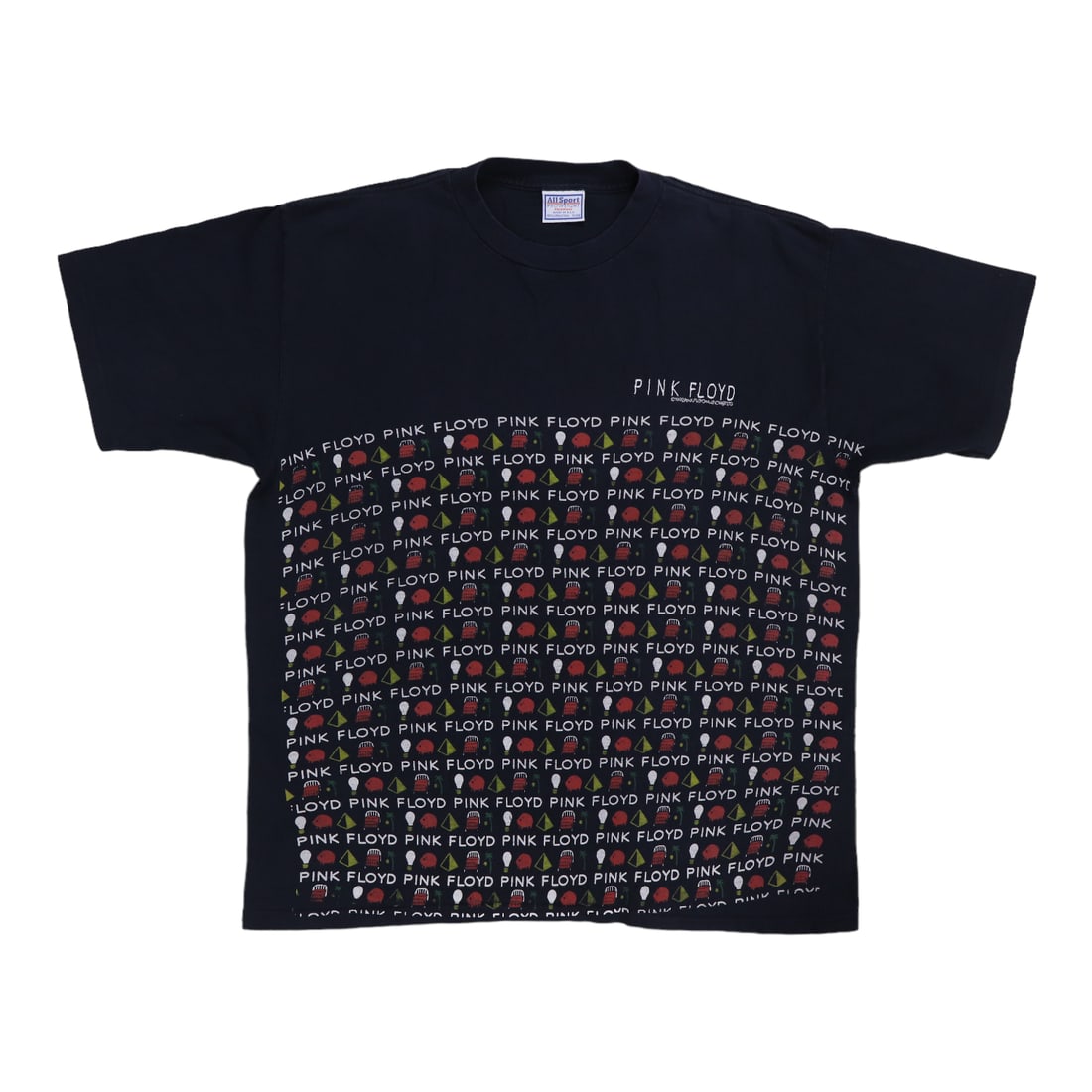 Vintage 1992 Pink Floyd Graphic Cotton T-Shirt Front and Back Print: Vintage 1992 Pink Floyd Graphic Cotton T-Shirt Front and Back Print This is an original vintage 1992 Pink Floyd all over print shirt featuring graphics on both the front and back. The shirt is made of