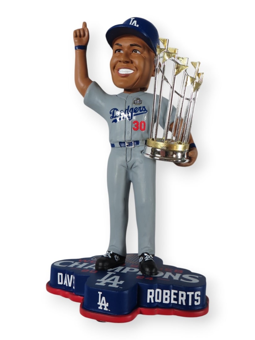 Dave Roberts 2024 WS Trophy Autographed Bobblehead MLB Authenticated Dodgers: Dave Roberts 2024 WS Trophy Autographed Bobblehead MLB Authenticated Dodgers Celebrate the Los Angeles Dodgers with this original Dave Roberts signed bobblehead, featuring the 2024 World Series Trophy