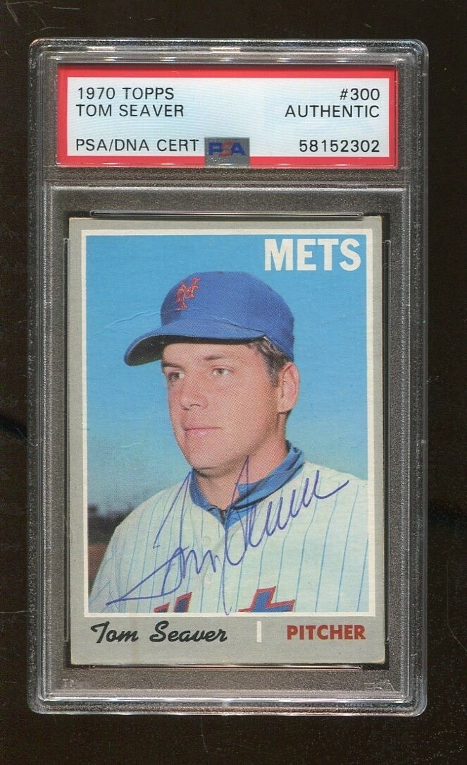 Tom Seaver 1970 Topps #300 Autographed Mets Card PSA/DNA: Tom Seaver 1970 Topps #300 Autographed Mets Card PSA/DNA This is a 1970 Topps #300 baseball card autographed by Hall of Famer Tom Seaver, a legendary pitcher for the New York Mets. The card is authent