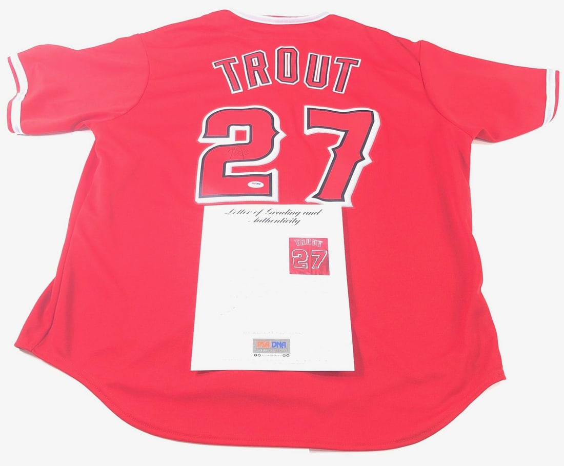 Mike Trout Signed Jersey PSA/DNA Auto 10 Los Angeles Angels LOA: Mike Trout Signed Jersey PSA/DNA Auto 10 Los Angeles Angels LOA This is an original stitched jersey autographed by Mike Trout, the star player of the Los Angeles Angels. The jersey features a high-qua