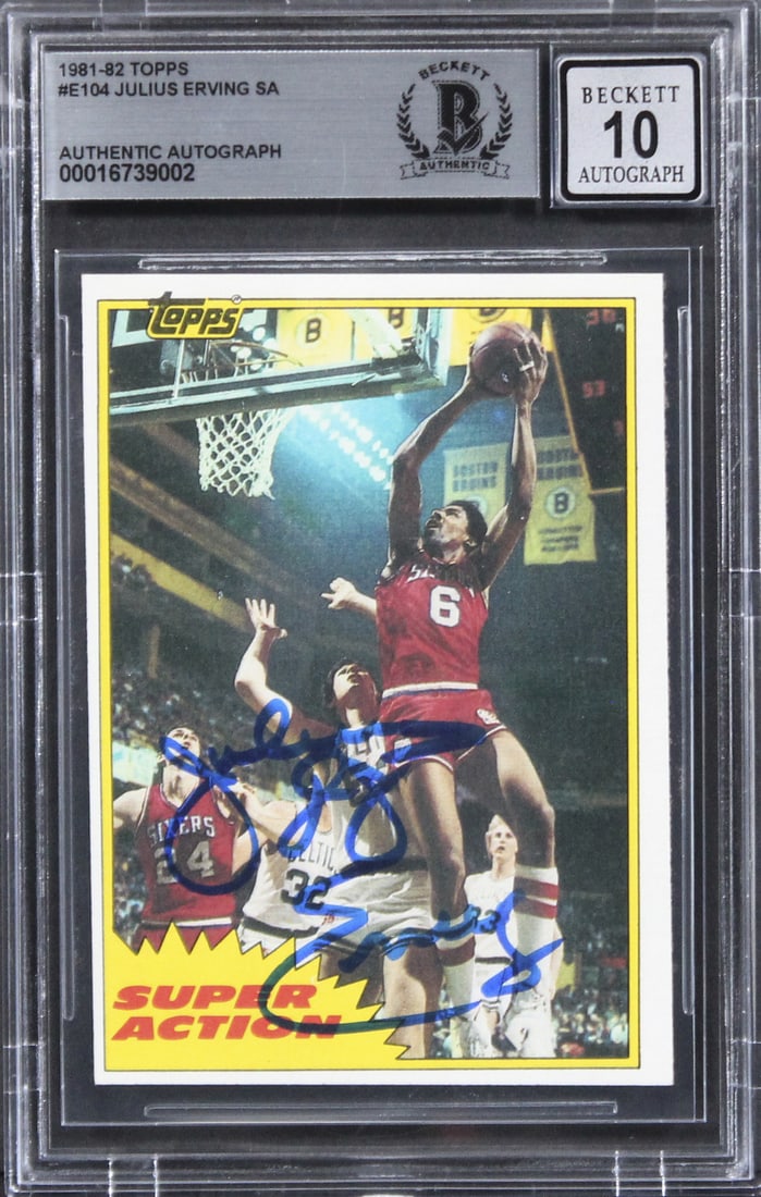 Julius Dr J Erving Signed 1981 Topps E104 Card Gem Mint 10 Beckett (1 of 2)
