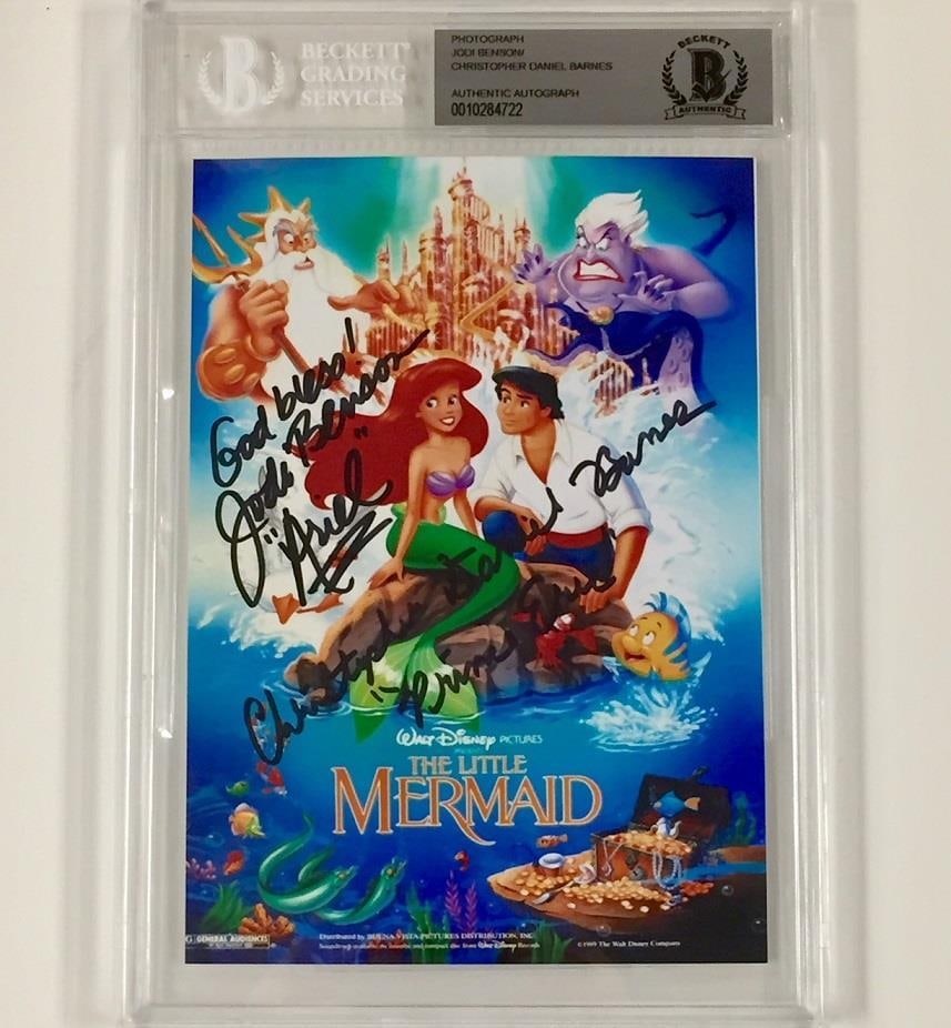 Jodi Benson Ariel Chris Barnes Eric Signed 5x7 Little Mermaid Photo Beckett Authenticated: Jodi Benson Ariel Chris Barnes Eric Signed 5x7 Little Mermaid Photo Beckett Authenticated This stunning 5x7 photograph from the iconic movie 'The Little Mermaid' features the autographs of two beloved