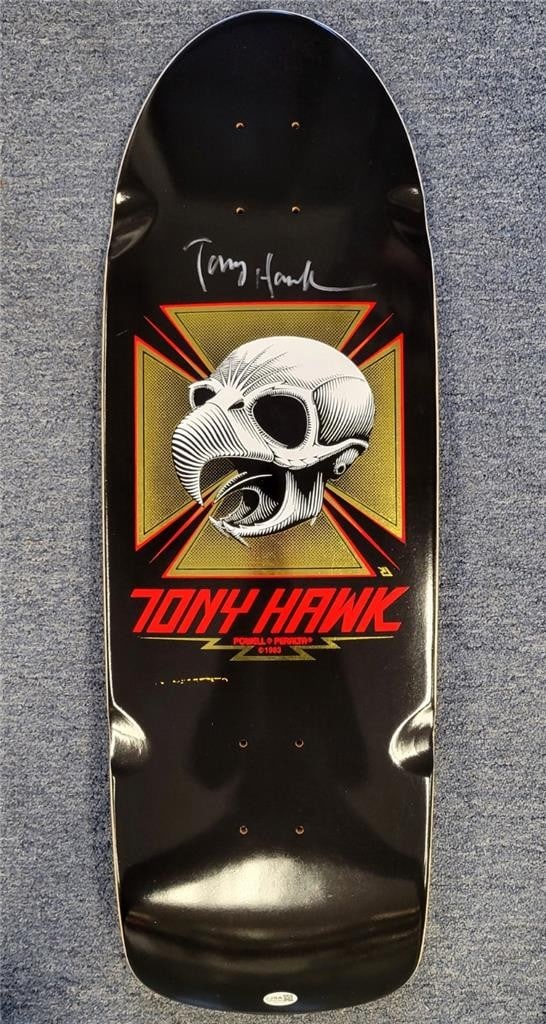 Powell Peralta Bones Brigade deck autographed by Tony Hawk with JSA authentication: Powell Peralta Bones Brigade deck autographed by Tony Hawk with JSA authentication This is an original Powell Peralta Bones Brigade 16 skateboard deck signed by Tony Hawk. The autograph is authenticat