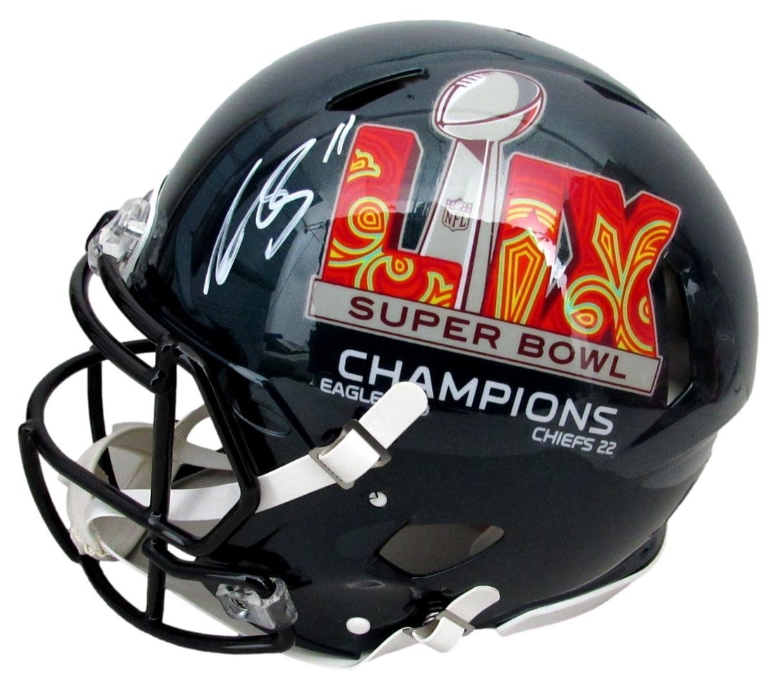 A.J. Brown Signed Full Size SB LIX Eagles Helmet BAS Authenticated: A.J. Brown Signed Full Size SB LIX Eagles Helmet BAS Authenticated Celebrate the victory of the Philadelphia Eagles with this A.J. Brown signed full-size authentic Super Bowl LIX champion helmet. This
