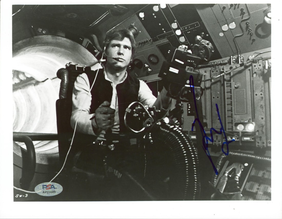 Harrison Ford Signed Star Wars A New Hope 8x10 Photo PSA/DNA Certified: Harrison Ford Signed Star Wars A New Hope 8x10 Photo PSA/DNA Certified This authentic 8x10 photograph features the iconic Harrison Ford from Star Wars: A New Hope, personally signed by the legendary a