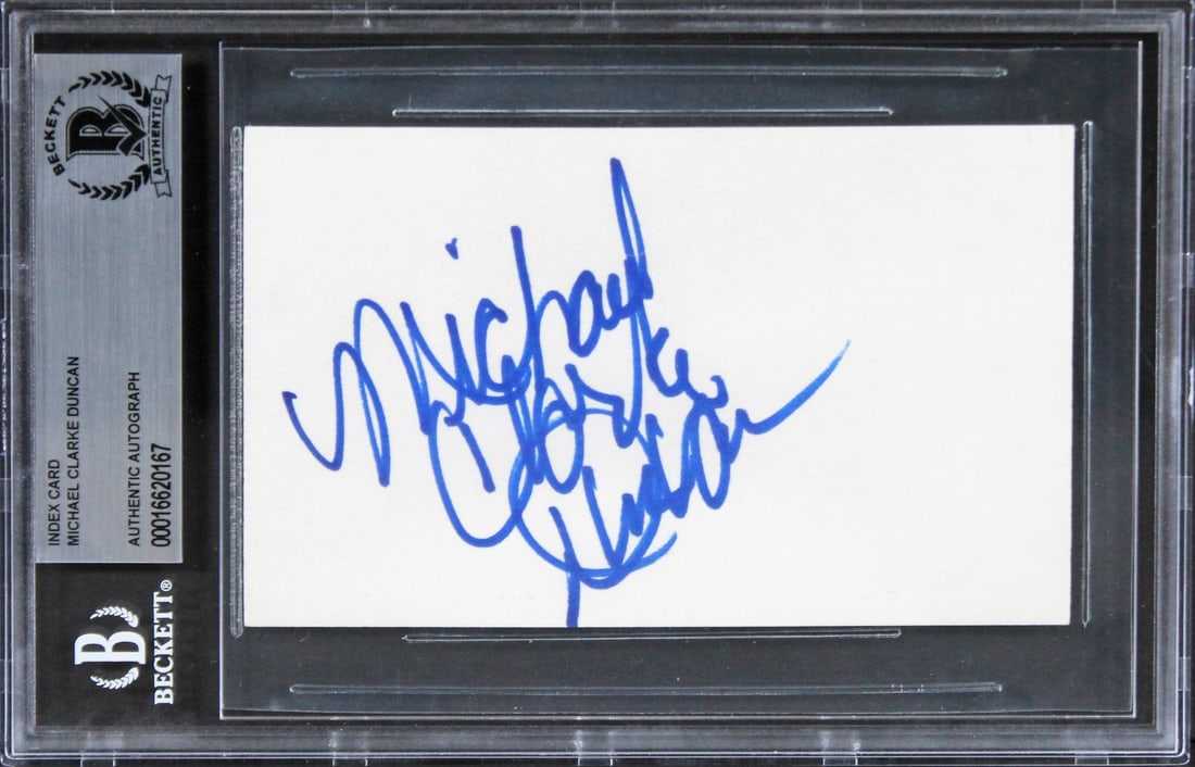 Michael Clarke Duncan Signed 3x5 Index Card The Green Mile Beckett Authenticated: Michael Clarke Duncan Signed 3x5 Index Card The Green Mile Beckett Authenticated This is an authentic signed 3x5 index card by Michael Clarke Duncan, known for his iconic role in The Green Mile. The s