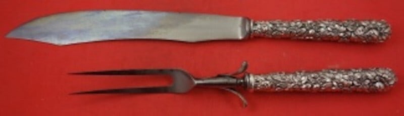 Kirk Repousse Sterling Silver 2pc Roast Carving Set 14" Knife & Fork (1 of 2)