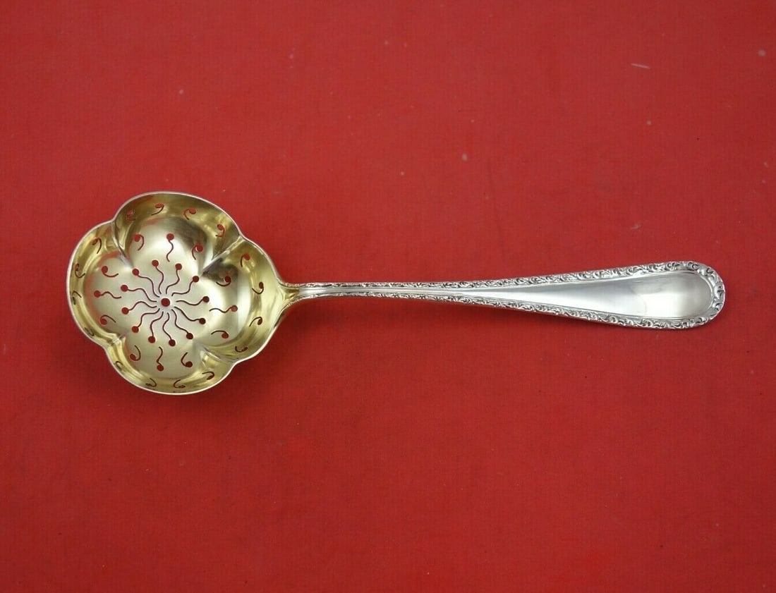 Davis and Galt Sterling Silver Sugar Sifter 7 5/8 Gold Washed Serving Piece: Davis and Galt Sterling Silver Sugar Sifter 7 5/8 Gold Washed Serving Piece This exquisite sugar sifter by Davis and Galt features a stunning gold wash finish, enhancing its elegant design. Crafted fr