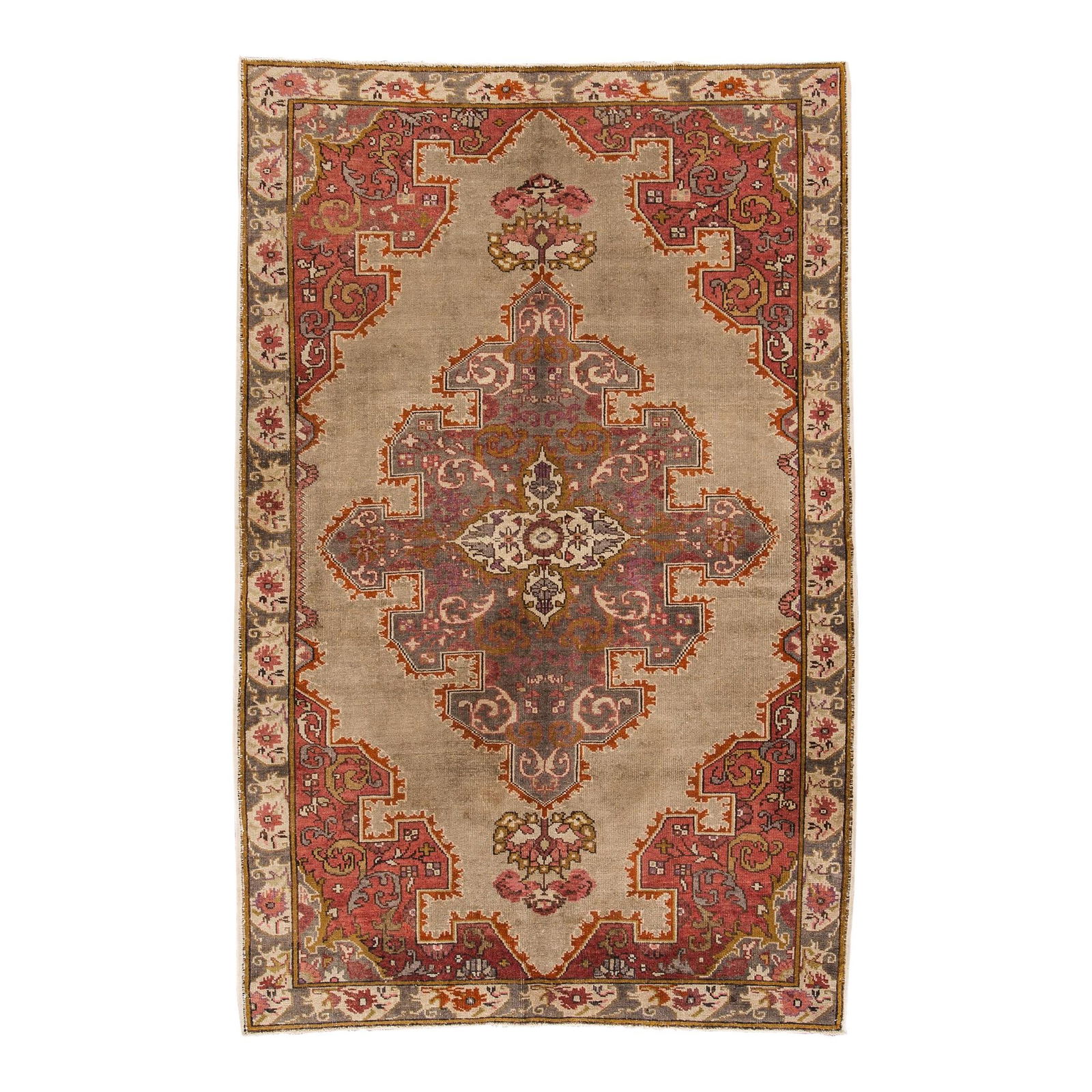 Vintage Chinese Oushak Handmade Wool Rug Brown Medallion 4'9 X 7'4: Vintage Chinese Oushak Handmade Wool Rug Brown Medallion 4'9 X 7'4 This exquisite mid 20th century vintage Chinese Oushak rug showcases a beautiful hand-knotted wool construction. The rug features a r