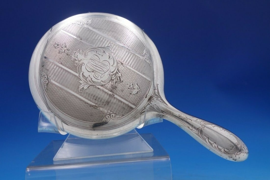 Reed & Barton Sterling Silver Hand Mirror Monogrammed Engine Turned Eighteenth Century (1 of 10)