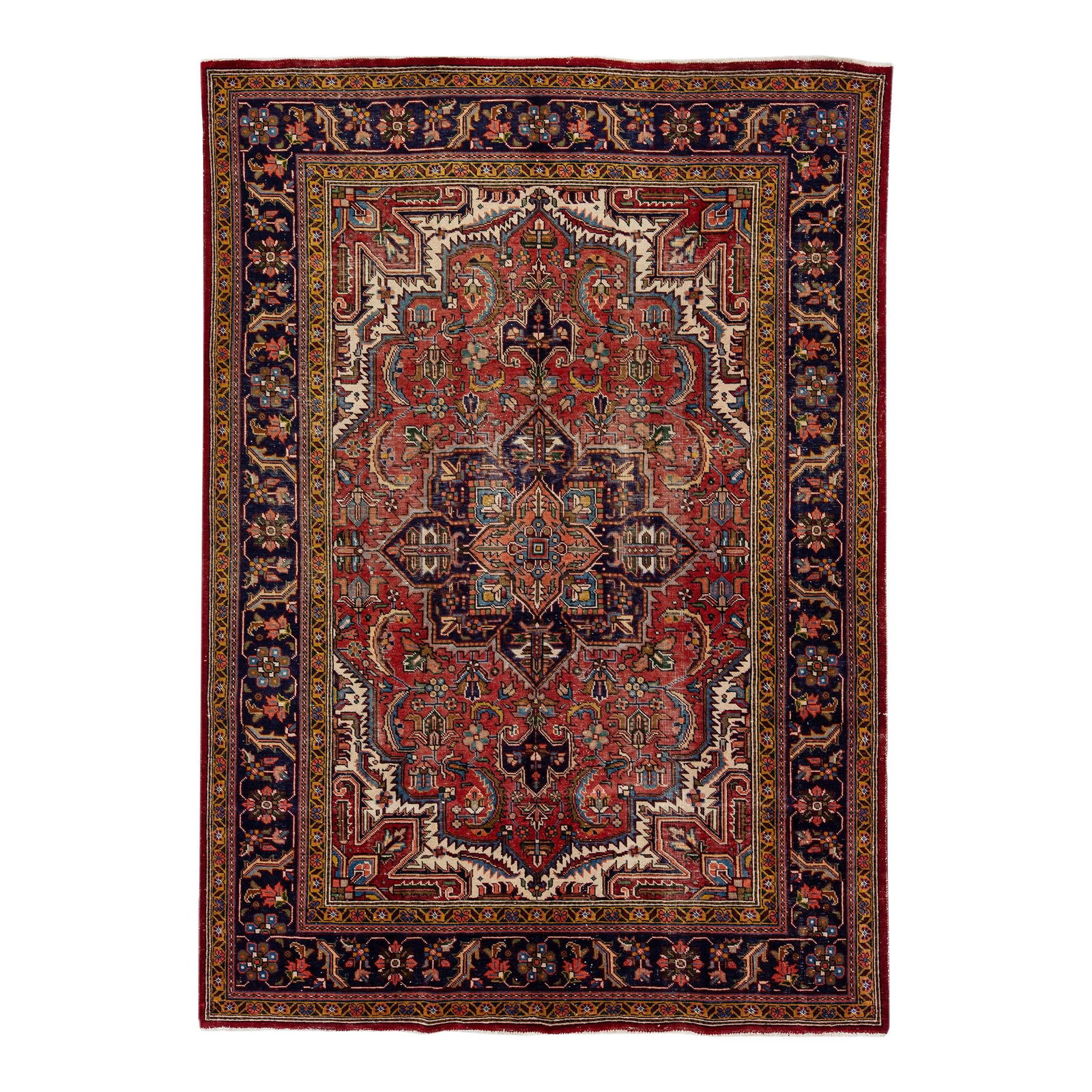 Vintage Persian Heriz Handmade Wool Rug 8' x 11'4 Red Medallion (1 of 7)