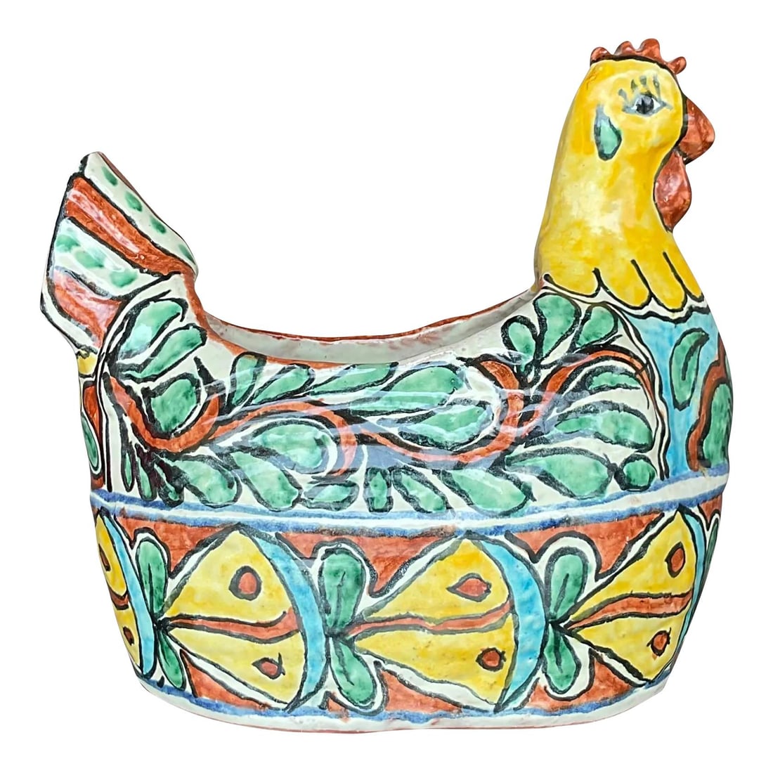Whimsical Vintage Boho Mexican Ceramic Chicken Planter (1 of 8)
