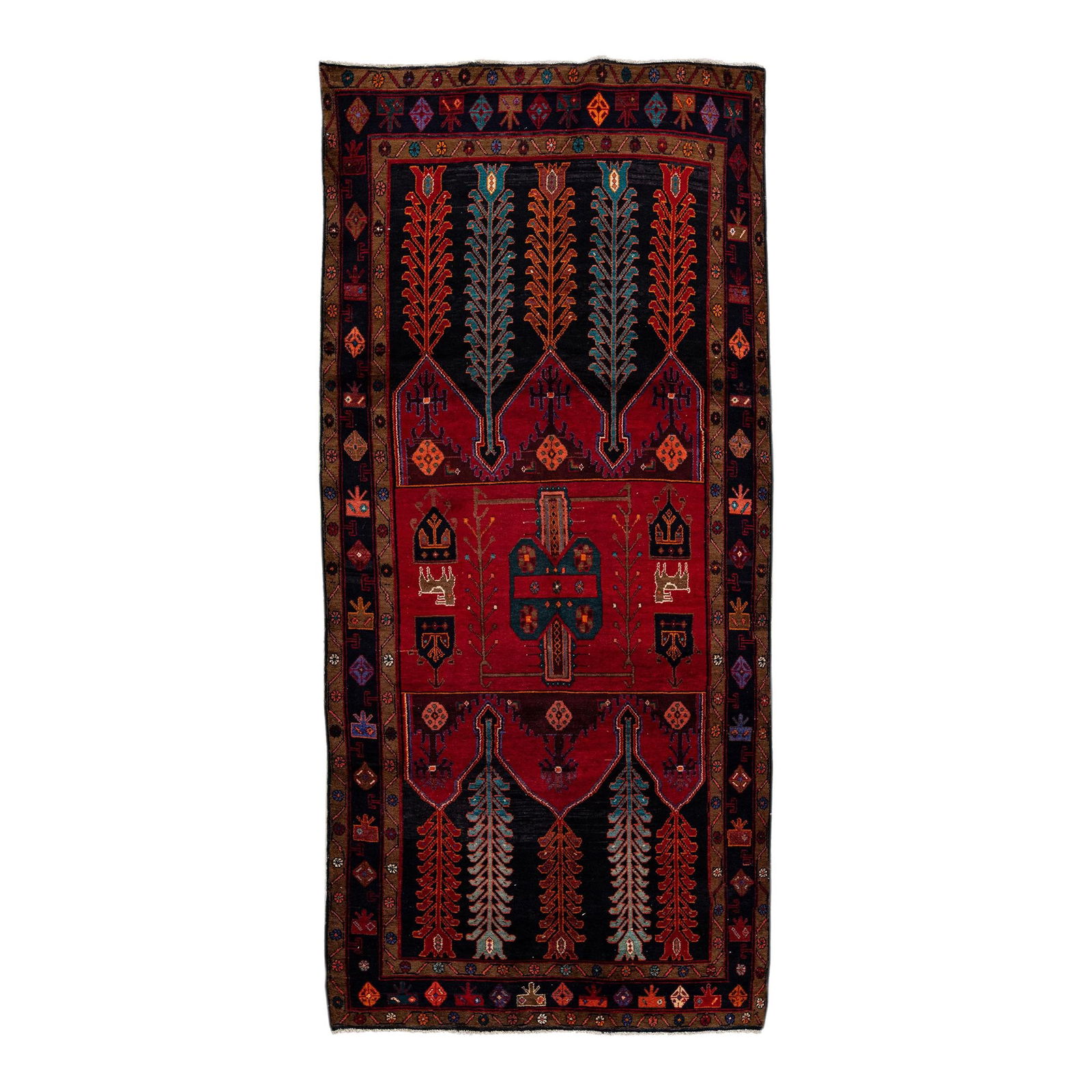 Vintage Persian Red Geometric Wool Runner Rug 4'9 X 10'2 (1 of 10)
