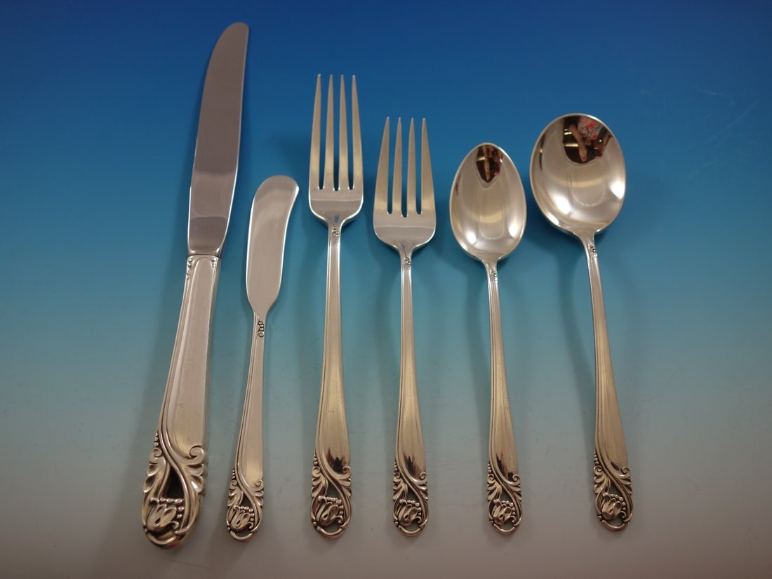 International Silver Spring Glory 80-Piece Sterling Silver Flatware Set for 12 (1 of 11)