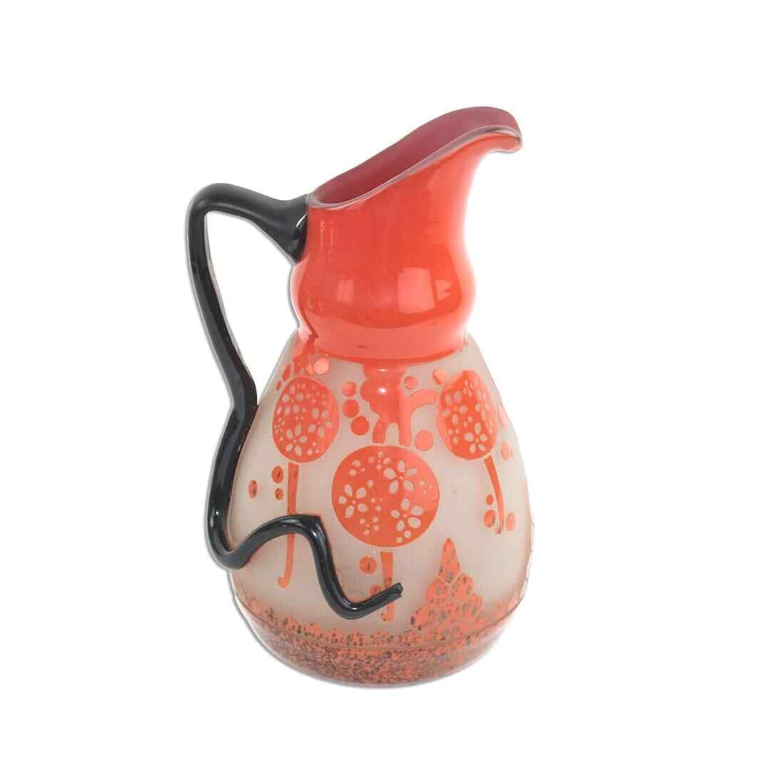 Art Deco Decorative Cameo Cut Back Art Glass Pitcher: Art Deco Decorative Cameo Cut Back Art Glass Pitcher This stunning Art Deco water pitcher features a beautifully crafted cameo cut back design, showcasing the elegance of art glass. With a height of 3