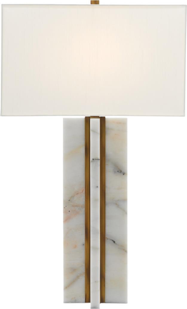 Currey Khalil Mid-Century Modern Ivory Table Lamp Brass Marble Finish (1 of 5)