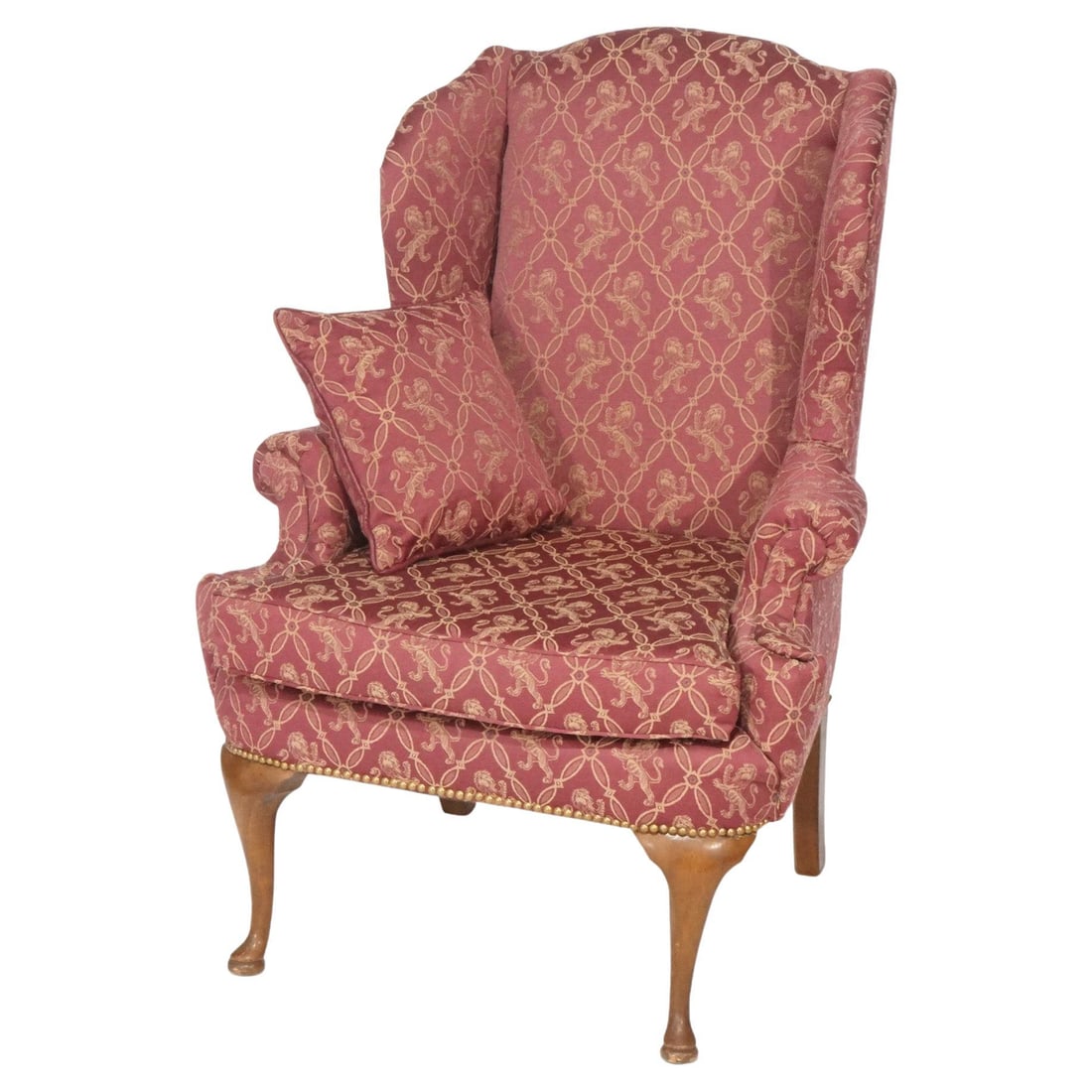 20th Century Queen Anne Mahogany Upholstered Wingback Chair (1 of 15)