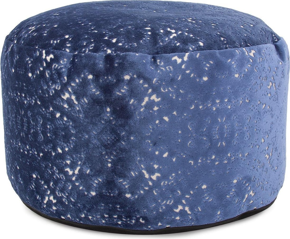 Howard Elliott Sapphire Blue Round Traditional Pouf (1 of 4)