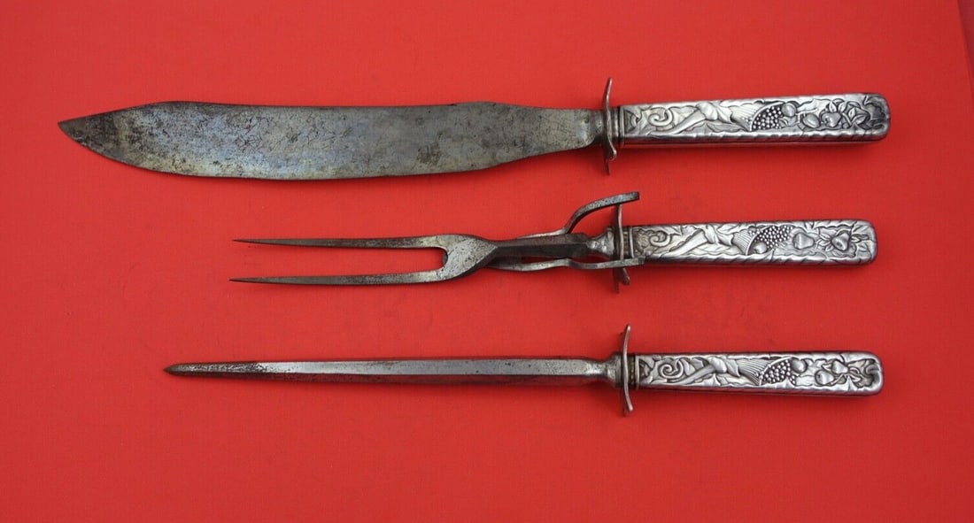 Towle Pomona Sterling Silver 3-Piece Roast Carving Set Knife Fork Hone (1 of 2)