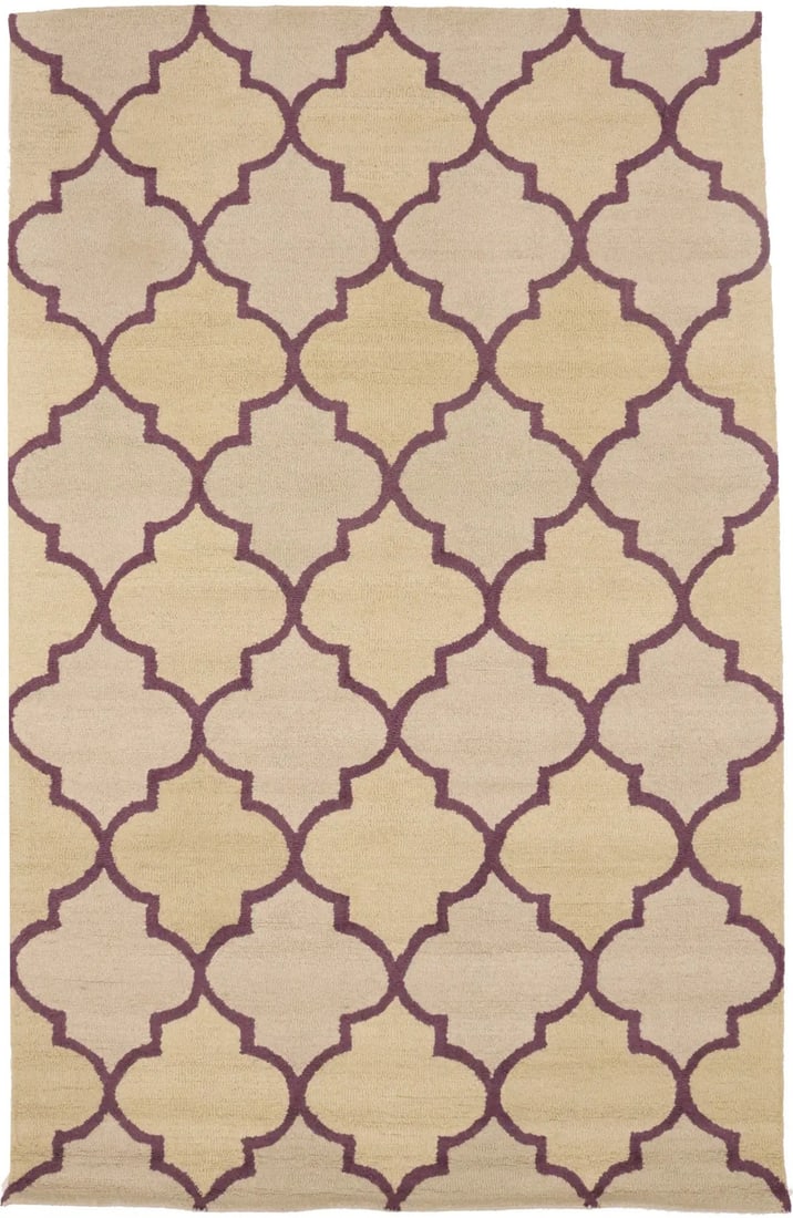 Hand-Tufted Wool Area Rug with Cream and Purple Trellis Pattern 5'0 x 8'0: Hand-Tufted Wool Area Rug with Cream and Purple Trellis Pattern 5'0 x 8'0 This modern area rug features a cream and purple trellis design. Hand-tufted from wool, it offers a high pile for comfort and