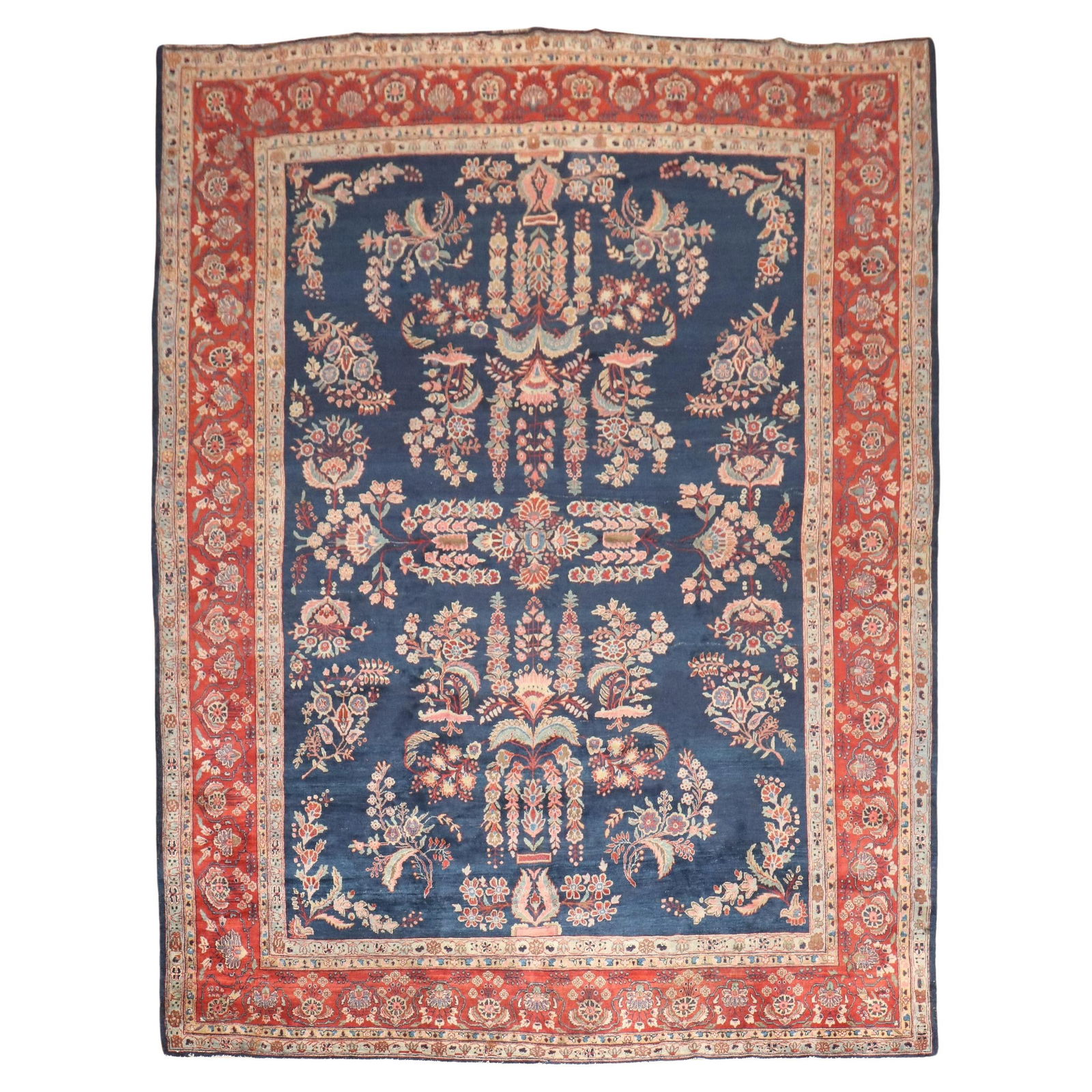 Zabihi Collection Antique Sarouk Rug Navy Blue Hand-Woven 8'9" x 11'11" Iran Circa 1900 (1 of 17)