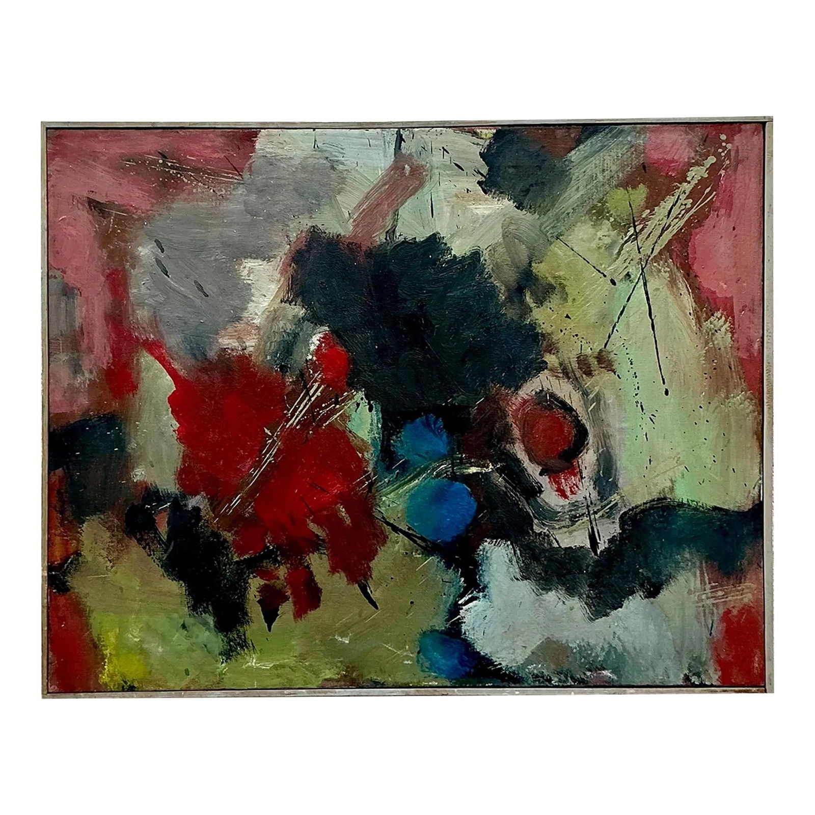 Vintage Boho Abstract Oil Painting on Canvas 28.75 x 22.75 Red (1 of 8)