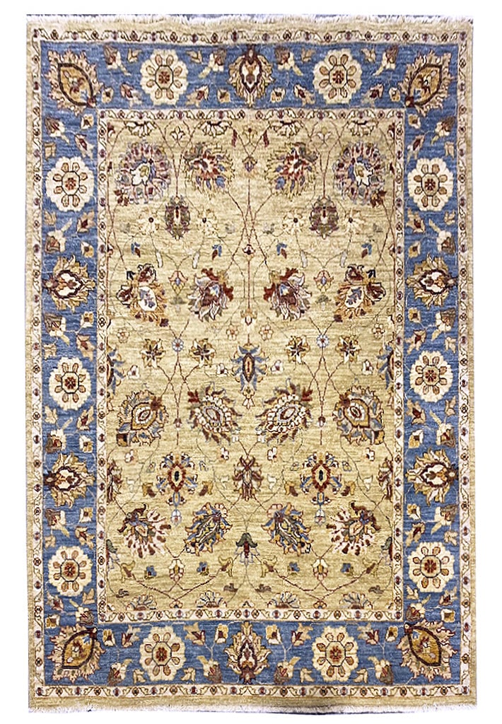 Handmade 4.2 x 6 Natural Wool Rug Green Blue Artisan Crafted (1 of 10)