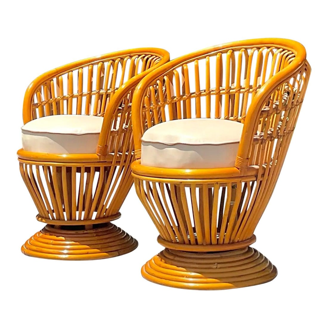 Pair of Vintage Coastal Rattan Swivel Chairs in Albini Style (1 of 10)