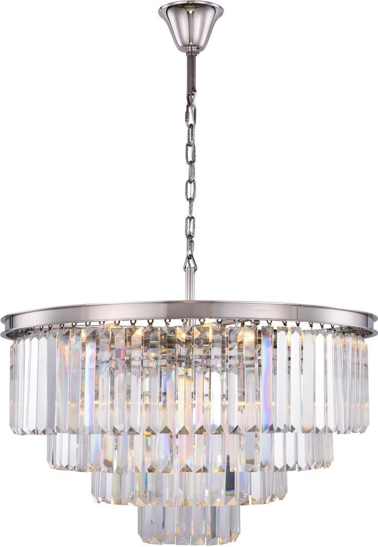 Elegant Lighting Sydney Crystal Pendant 17 Bulbs Polished Nickel Finish: Elegant Lighting Sydney Crystal Pendant 17 Bulbs Polished Nickel Finish Introducing the Sydney Crystal Pendant, an exquisite lighting fixture that embodies a regal design. Crafted in an antique or vin